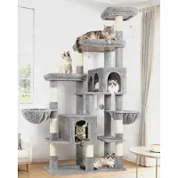 Markenlos Kratzbaum Große Katzen hoch 189 cm mit 2 Große Katzenhaus 45 * 30CM, 2 Gepolsterte Plattform, 2 Katzenkorb, Katzenspielzeug, Stabil Katzenbaum für 3-5 Schwere Katzen Innen (F74F, Hellgrau)