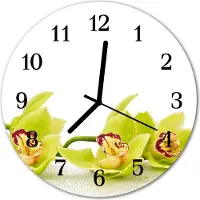 Tulup Glasuhr Wanduhr Küchenuhr Echt-Glas 30fi cm Orchidee gelb