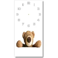Tulup Wanduhr aus Glas – 30x60 cm - Glasbild - Glasuhr - Gehärtetes Glas -Plüschbär