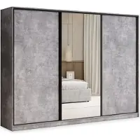 Masseno Schiebetürenschrank TARI 270/205/58 cm Kleiderschrank mit 4 Schubladen Schlafzimmer Schrank 3-türig mit Spiegel Titanfarben