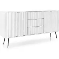 Masseno Kommode ZENZERO 168 cm Sideboard mit 3 Schubladen und 2 Türen für Wohnzimmer Schlafzimmer Modern 168x39x87 cm Weiß / Weiß