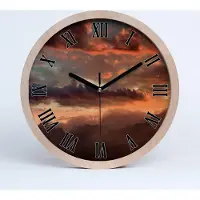 Tulup Holzuhr 25fi cm wanduhr - schwarze Spitzen - Sonnenuntergang Berge