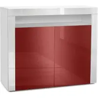 Vladon Kommode Valencia, Germany, Sideboard mit 2 Türen und 1 offenem Fach, Weiß matt/Bordeaux Hochglanz/Weiß Hochglanz (108 x 92 x 40 cm)