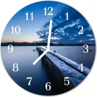 Tulup Glasuhr Wanduhr Küchenuhr Echt-Glas 30fi cm Landschaft blau