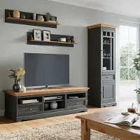 Lomadox Wohnzimmer Set, Massivholz in grau mit Kiefer Optik BORMIO-163, 4-teilig