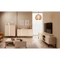 Meble Laski Wohnzimmer-Set Wohnwand Dast 3-teilig beige mit LED-Beleuchtung