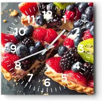 ARTTOR Wanduhr - Quadrat - Glasuhr - Kuchen Dessert Obst Erdbeere - 30x30cm - Schleichendes Uhrwerk - Lautlos - zum Aufhängen bereit - Dekoration Modern - Wanddekoration aus Glas - C4AC30x30-2871