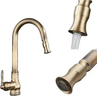 OEM Herausziehbarer Küchenarmatur, Einhand-Design, elegante Messing-Oberfläche , ntike Messing