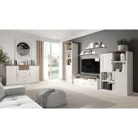 Lomadox Anbauwand Wohnzimmer im Landhausstil LUND-78 in Pinie weiß Nb./Trüffel Eiche Nb., B/H/T: ca. 344/201/43 cm