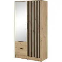 Masseno Drehtürenschrank NELIANA 105 cm Kleiderschrank Schlafzimmer Schrank 2-türig mit Spiegel Eiche Artisan