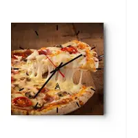ARTTOR Wanduhr - Quadrat - Glasuhr - Pizza Käse Tomaten - 30x30cm - Schleichendes Uhrwerk - Lautlos - zum Aufhängen bereit - Dekoration Modern - Wanddekoration aus Glas - C3AC30x30-3784