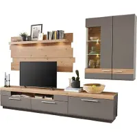 Innostyle Wohnwand - Artisan Eiche Nachbildung - Basalt matt Nachbildung - 4-teilig - LED-Beleuchtung