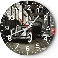 ARTTOR Wanduhr - Rund - Glasuhr - Auto klassisch auto modell - 40x40cm - Schleichendes Uhrwerk - Lautlos - zum Aufhängen bereit - Dekoration Modern - Wanddekoration aus Glas - C4AR40x40-2557