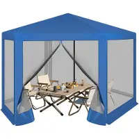 Woltu Pavillon 3,8x3,3 m sechseckig, mit Seitenwänden Moskitonetz, Metall : Blau Farbe: Blau