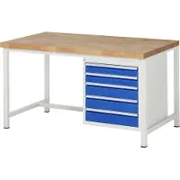 RAU Werkbank mit 5 Schubladen - Vollauszug - 90:2 / 120:3 - 840 x 1.500 x 900 mm (HxBxT) - Traglast 1.250 kg - Buche