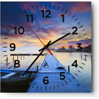 ARTTOR Wanduhr - Quadrat - Glasuhr - Niederlande Natur Meer Sonnenuntergang - 30x30cm - Schleichendes Uhrwerk - Lautlos - zum Aufhängen bereit - Dekoration Modern - Wanddekoration aus Glas - C4AC30x30-2213