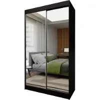 Masseno Schiebetürenschrank BELLINA 120 cm Kleiderschrank Schlafzimmer Schrank 2-türig mit Spiegel Schwarz