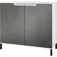 Vladon Kommode Sylt V3, Moderner Küchenschrank mit 2 großen Türen Weiß matt / Beton Dunkel Optik (92,5 x 83.5 x 35)