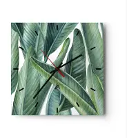 ARTTOR Wanduhr - Quadrat - Glasuhr - Exotisch Blätter Grün - 40x40cm - Schleichendes Uhrwerk - Lautlos - zum Aufhängen bereit - Dekoration Modern - Wanddekoration aus Glas - C3AC40x40-4258