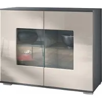 Vladon Kommode Grömitz V3, Moderner Küchenschrank mit 2 großen Glastüren Anthrazit matt / Sandgrau Hochglanz (92,5 x 75.5 x 35)