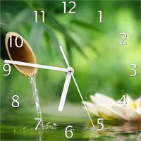 Wallario Design Wanduhr Seerosen und Bambus auf dem Wasser aus Echtglas, Größe 20 x 20 cm