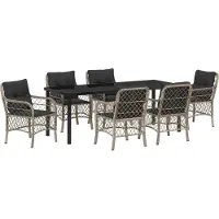 vidaXL Möbel 7-teiliges Garten-Ess-Set mit Kissen Hellgrau Poly Rattan - Gartenstühle 3380244