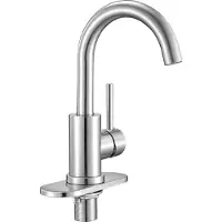 Vevor Einhebel-Waschtischarmatur Nickel gebürstet, 360° drehbar, Einlochmischer hoher Bogenauslauf | 160 mm Ausgusshöhe | Ø 33–38 mm Bohrung | Edelstahl 304