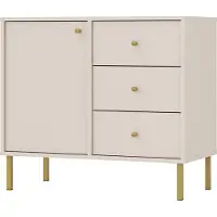 Masseno Kommode TORINO 84 cm Sideboard mit 3 Schubladen und 1 Türen für Wohnzimmer Schlafzimmer Modern 84x41x74 cm Beige / Beige