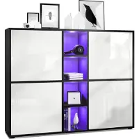 Vladon Highboard Cuba V3, Germany, Schwarz matt/Weiß Hochglanz inkl. LED - Moderne Anrichte mit 12 Fächern (130,5 x 105,5 x 35,5 cm)