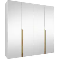Mirjan 24 Kleiderschrank Mila 3 200 mit Spiegel, Schlafzimmer, Kleiderschrank, mit vier Drehturen und mit zwei Kleiderstange, Modern, Garderobenschrank (Farbe: Weiß + Gold)