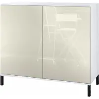 Vladon Kommode Skadu V3, Moderner Küchenschrank mit 2 großen Türen Weiß matt / Creme Hochglanz (92,5 x 83.5 x 35)