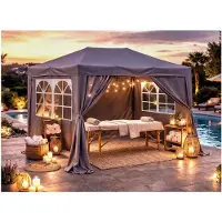 Markenlos Pop-Up-Pavillon 2x3m Smoky Grau mit 4 Easy-Klett Seitenwänden, davon 2 mit Reißverschlüssen