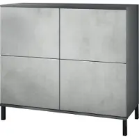 Vladon Kommode Rova V3, Moderner Küchenschrank mit 4 Push-to-Open Türen Anthrazit matt / Beton Oxid Optik (92,5 x 83.5 x 35)