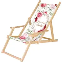 Ferocity Holz Liegestuhl Personalisierbarer Klappbar Klappliegestuhl mit Armlehne und Getränkehalter Strandstuhl Motiv Rote Rosen [119]