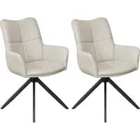 ByLiving Esszimmerstuhl 2er Set HAMILTON drehbar 360 Grad, Webstoff taupe, Metallgestell schwarz, Küchenstuhl mit Armlehnen, Maße: B 57, H 90, T 63 cm