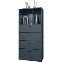 Vladon Kommode Pino V3, Germany, Anrichte mit 4 Schubladen & 1 offenem Fach, Anthrazit matt/Anthrazit matt ohne LED (56 x 125 x 36 cm)