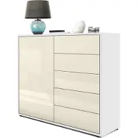 Vladon Sideboard Ben V2, Germany, Kommode mit 1 Tür und 5 Schubladen, Weiß matt/Creme Hochglanz (79 x 74 x 36 cm)