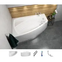 ECOLAM Badewanne Eckbadewanne Eckwanne Wanne Acryl Fri-Polimat 140x80 LINKS Schürze Füße Silikon Ablaufgarnitur GRATIS