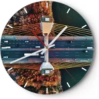 ARTTOR Wanduhr - Rund - Glasuhr - Brücke Siekierkowski Warschau - 30x30cm - Schleichendes Uhrwerk - Lautlos - zum Aufhängen bereit - Dekoration Modern - Wanddekoration aus Glas - C3AR30x30-4663