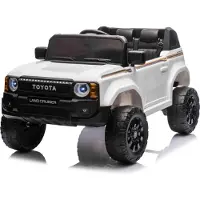 Beneo Elektrisches Kinderauto Toyota Landcruiser 12V, weiß, breiter Einzelsitz, 2,4 GHz Fernbedienung, USB-/AUX-Eingang, Bluetooth, Federung, Lithiumbatterie, LED-Lichter, 2 x 25W Motor, ORIGINAL-Lizenz