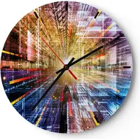 ARTTOR Wanduhr - Rund - Glasuhr - Grafik Computer Raum Geometrie - 40x40cm - Schleichendes Uhrwerk - Lautlos - zum Aufhängen bereit - Dekoration Modern - Wanddekoration aus Glas - C3AR40x40-2350