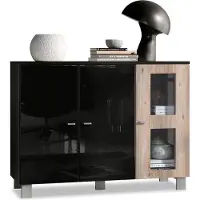 Vladon Sideboard Denjo, Germany, Kommode mit 3 Türen, Schwarz matt/Schwarz Hochglanz/Eiche Nordic (107 x 81 x 35 cm)