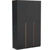 Brent Kleiderschrank Pablo 135 cm, schwarz gold matt mit Einlegeplatten, Drehtürenschrank, Farbauswahl, 135x54x234 cm 3-türig
