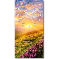 Tulup Wanduhr aus Glas – 30x60 cm - Glasbild - Glasuhr - Gehärtetes Glas -Sonnenuntergang Berge
