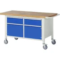 RAU Mobile Werkbank mit 2 Schränken - 2 Schubladen - Vollauszug - 180:2 - Höhe 880-1.080 mm - 1.500 x 700 mm (BxT) - Traglast 450 kg - Buche