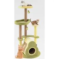 Markenlos Kratzbaum Holz, Avocado-Design, Katzenbaum mit Plattformen & Katzenhöhle & Spielzeug & Pflegebürste & Kratzbrett, Katzenkratzbaum Katzen Katzenmöbel, Kletterbaum Aktivitätsbaum Spielbaum, Grün