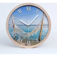 Tulup Holzuhr 25fi cm wanduhr - weiße Spitzen - Hängematte am Meer
