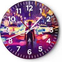 ARTTOR Wanduhr - Rund - Glasuhr - futuristisch Grafik Stadt Beleuchtung - 40x40cm - Schleichendes Uhrwerk - Lautlos - zum Aufhängen bereit - Dekoration Modern - Wanddekoration aus Glas - C4AR40x40-3189