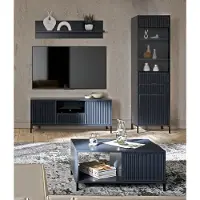 Lomadox Wohnwand Indigo blau LAURO-161 modern mit Rillenoptik 4-teilig