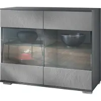 Vladon Kommode Bari V3, Moderner Küchenschrank mit 2 großen Glastüren inkl. RGB Beleuchtung Anthrazit matt / Scratchy Metal (92,5 x 75.5 x 35)